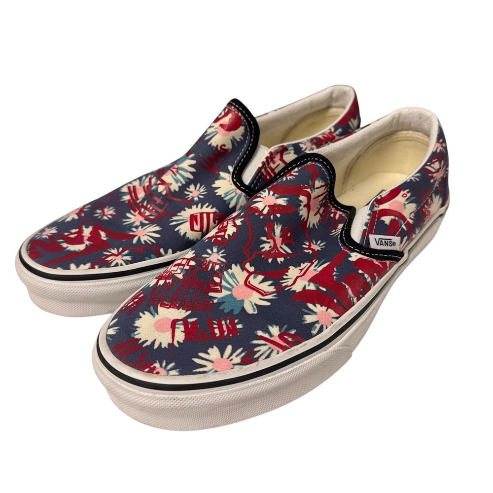 Vans Classic Slip On  Vans Crew Floral Red Canvas Shoes‎ Size Mens 8 Women's 9.5